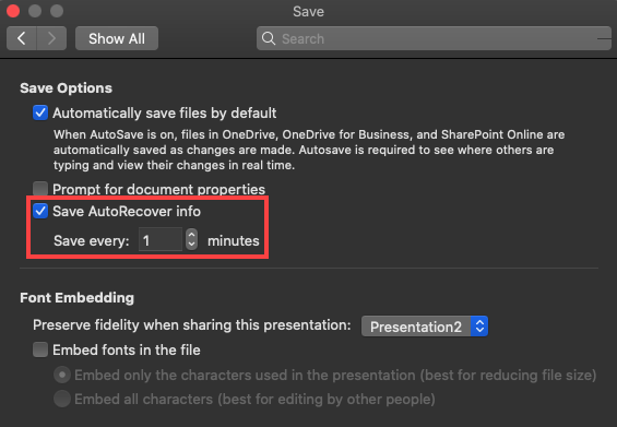 powerpoint for mac autosave
